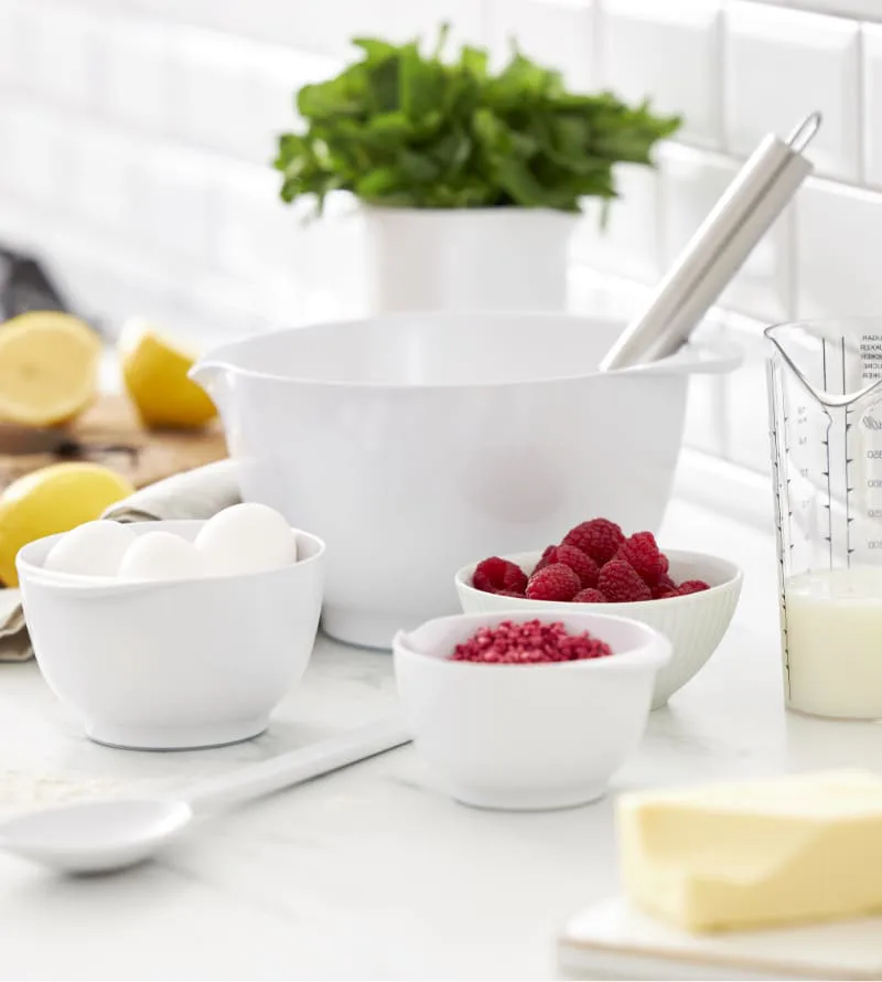 Rosti bowls in white with baking goods